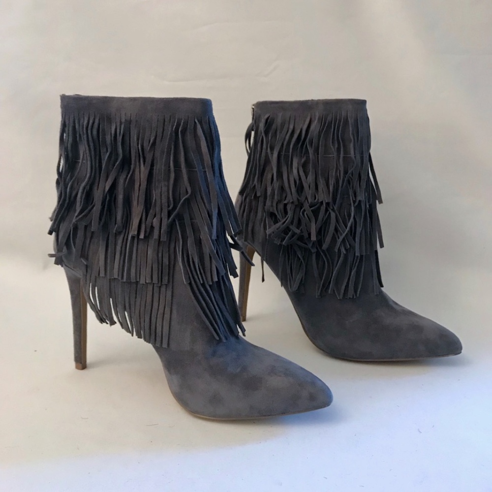 Steve Madden Grey Flapper Fringe Ankle Booties